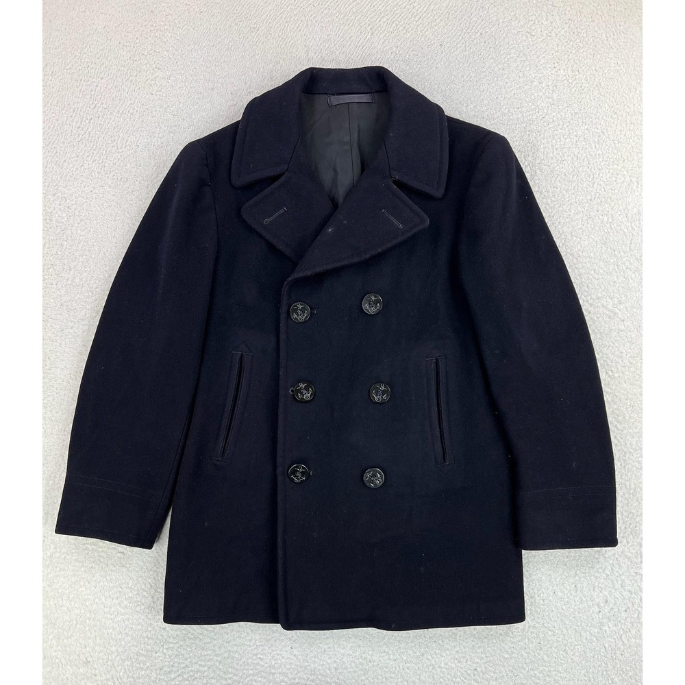 Vintage Naval Clothing Depot Pea Coat Mens 40 Blue Wool US Navy Military